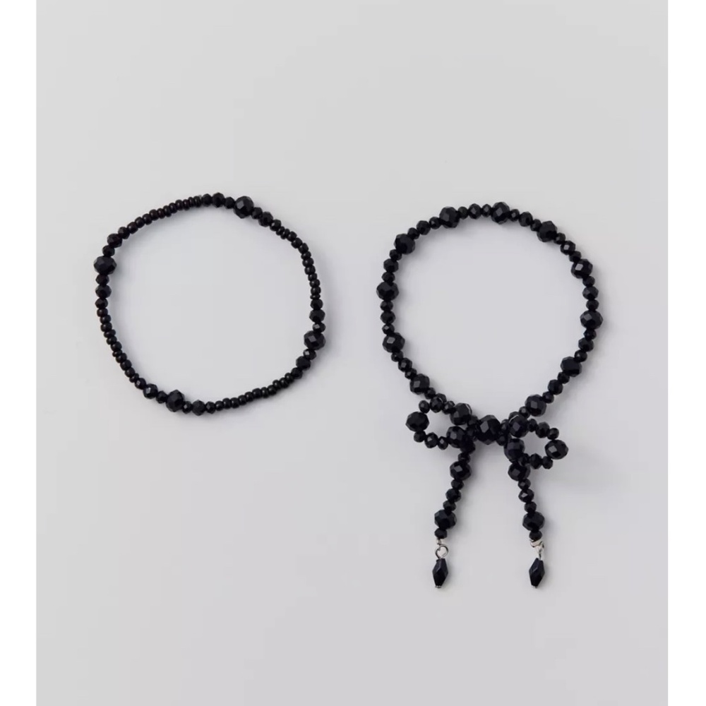 Urban Outfitters Black Beaded Bow Bracelet Set